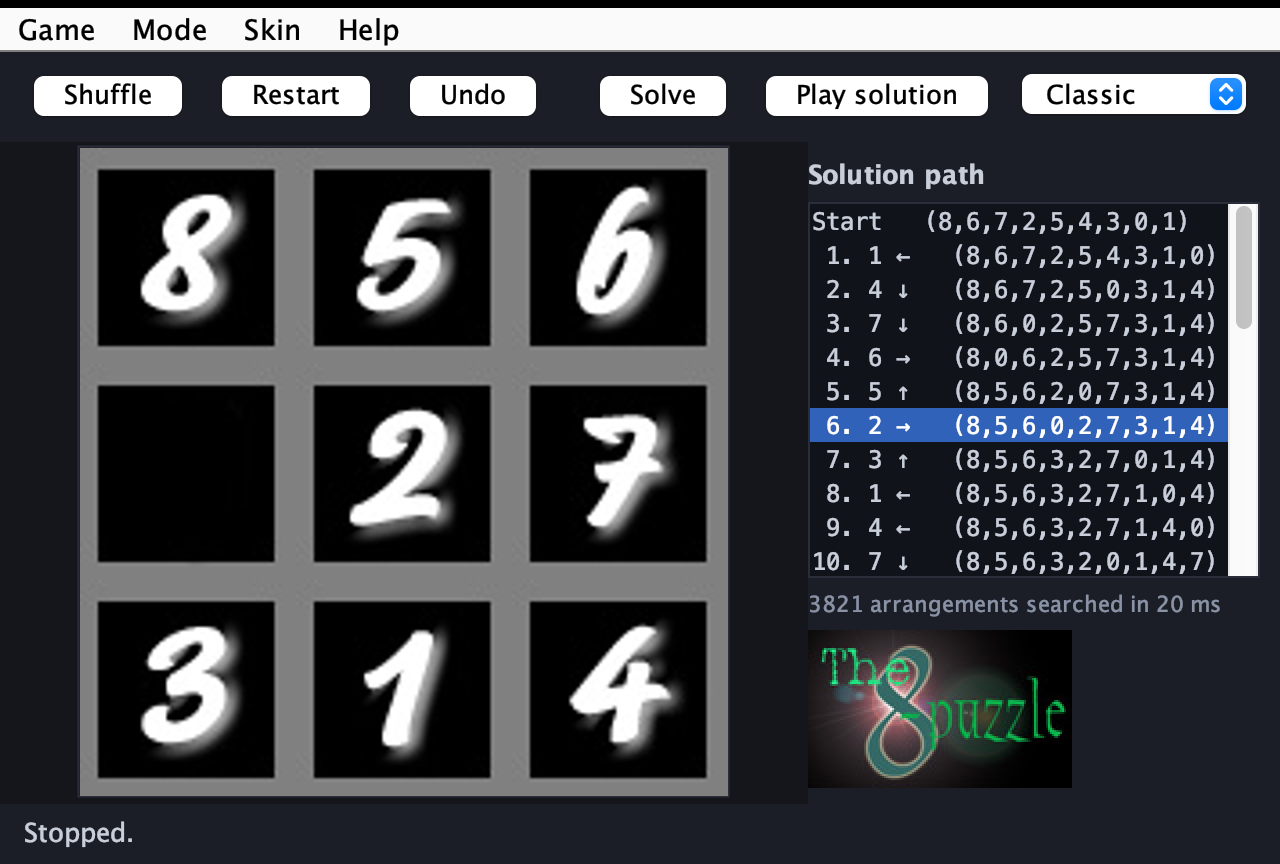 The 8-puzzle running in a window on macOS