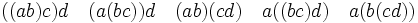 The five parenthesizations of four factors, illustrating C3 = 5