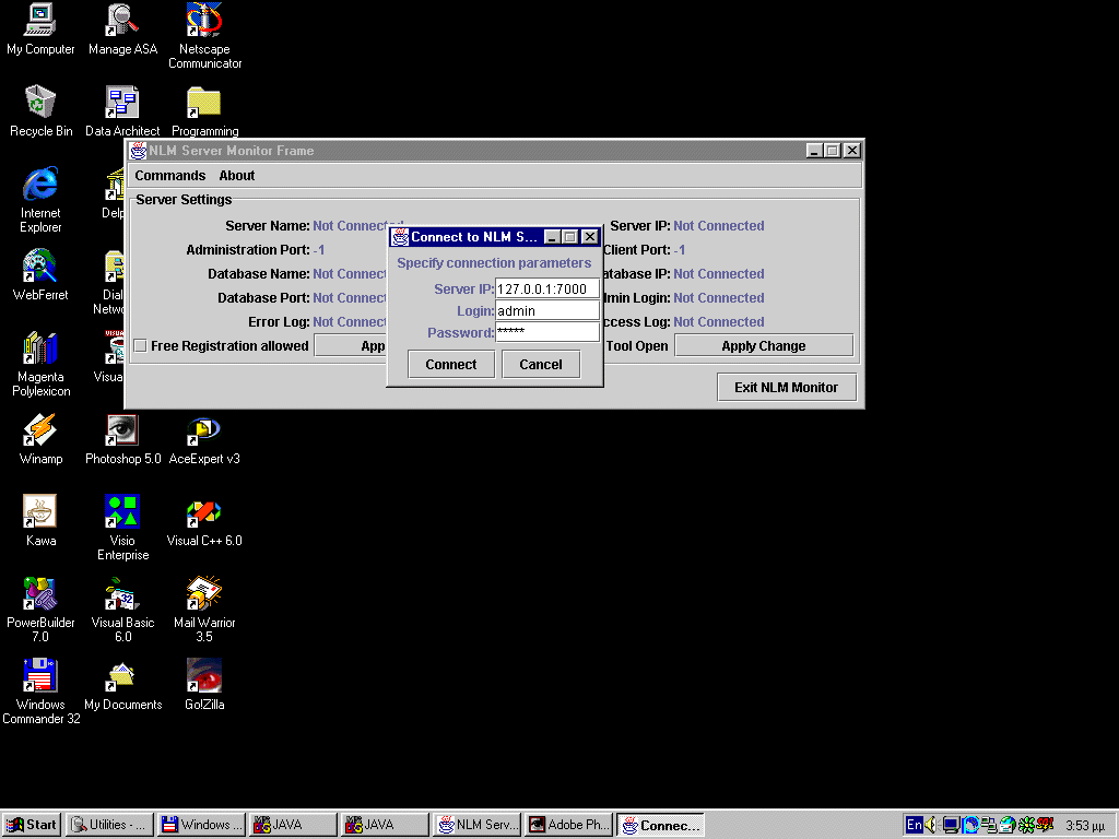 NLM Administration Tool — login screen