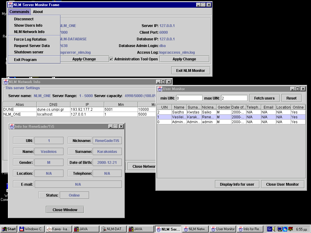 NLM Administration Tool — another look at the configuration windows