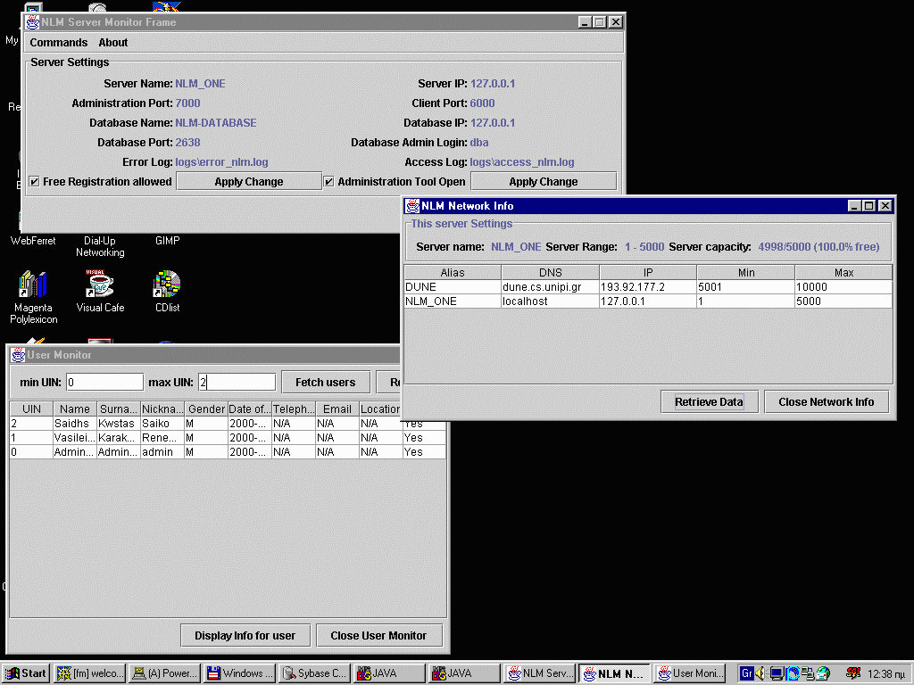 NLM Administration Tool — configuration windows